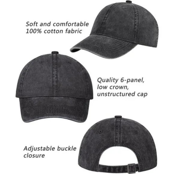 Vintage Cotton Washed Adjustable Baseball Caps Black-green - Picture 3 of 7